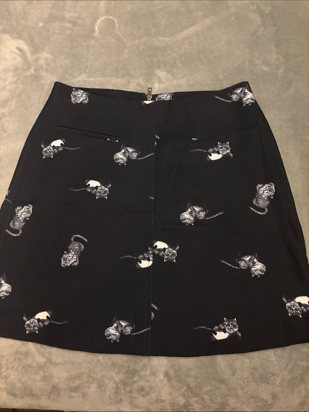 Black Cat Print A-Line Skirt